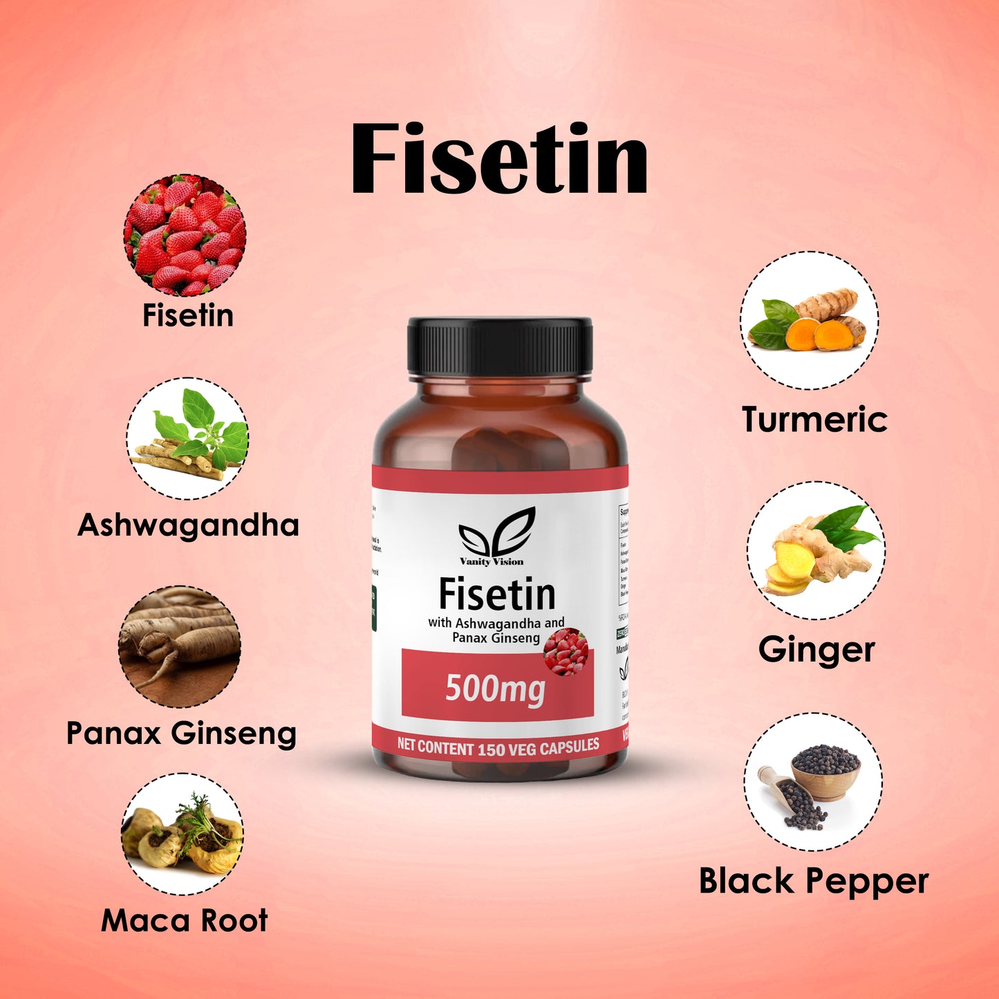 Fisetin 500mg - Powerful Antioxidant Support, 150 Capsules