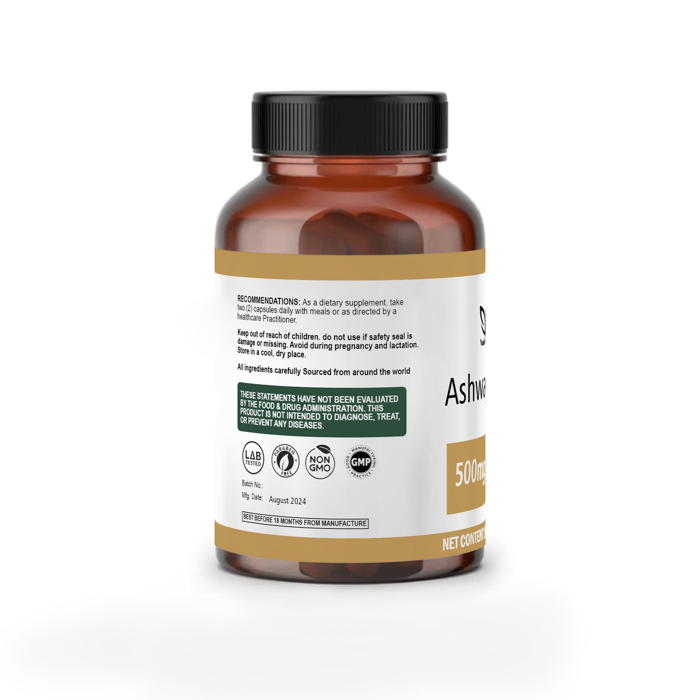 Ashwagandha 500mg Capsules - Natural Stress Relief, Vitality Boost
