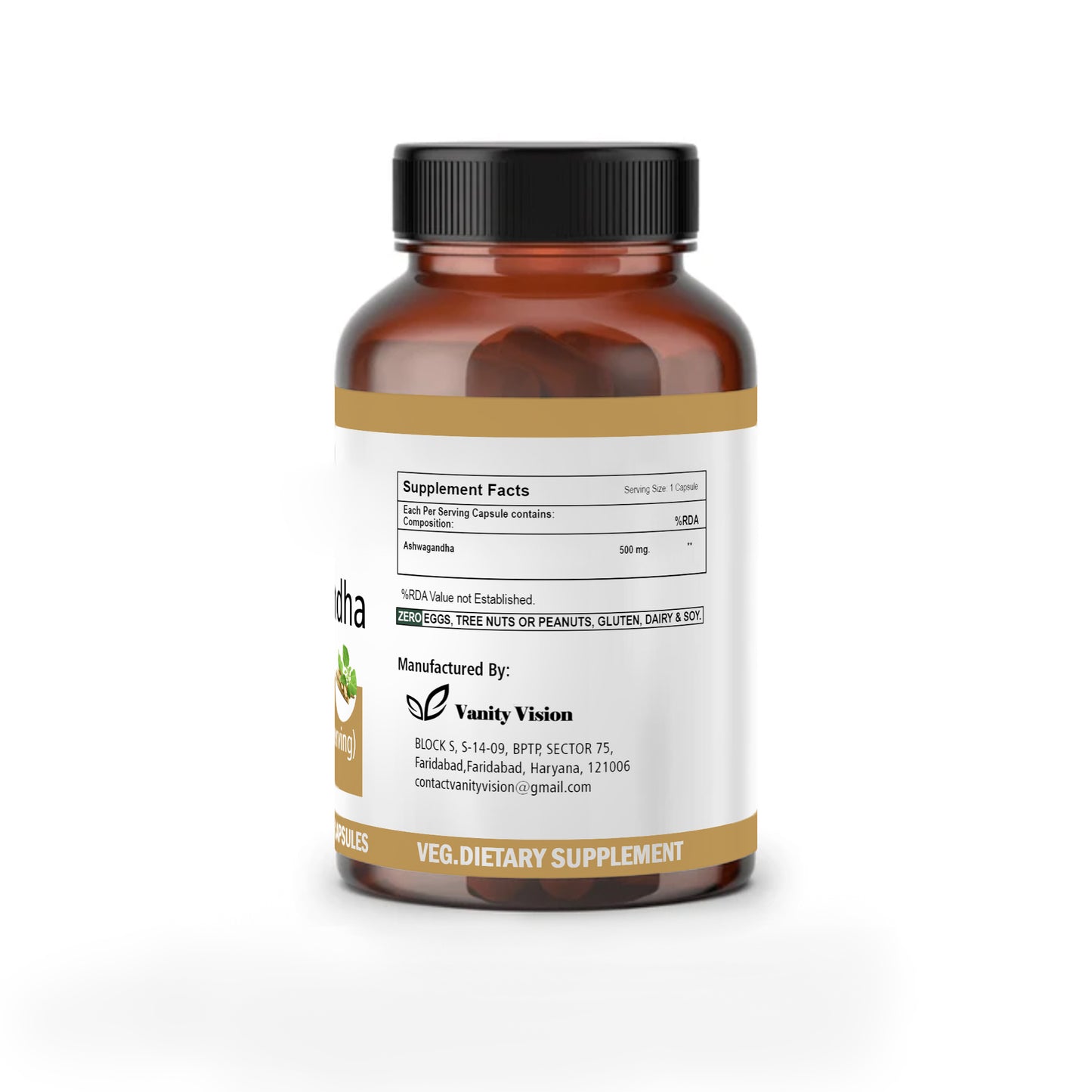 Ashwagandha 500mg Capsules - Natural Stress Relief, Vitality Boost