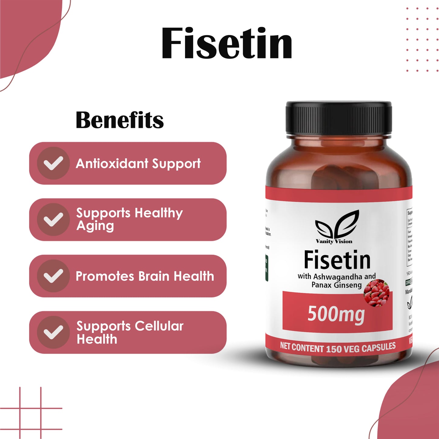 Fisetin 500mg - Powerful Antioxidant Support, 150 Capsules