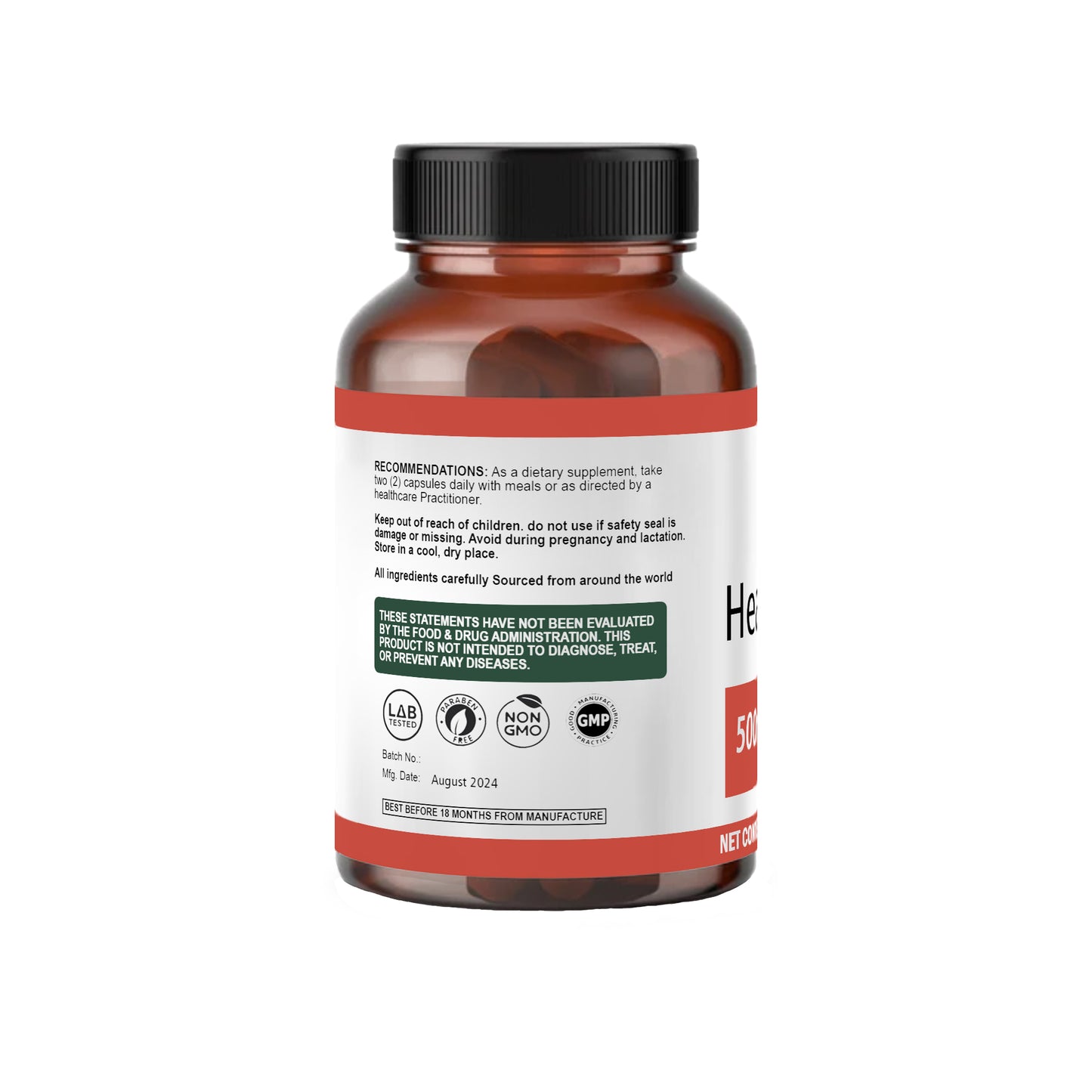 Heart Care 500mg Capsules –for Cardiovascular Health, Circulation, and Heart Function