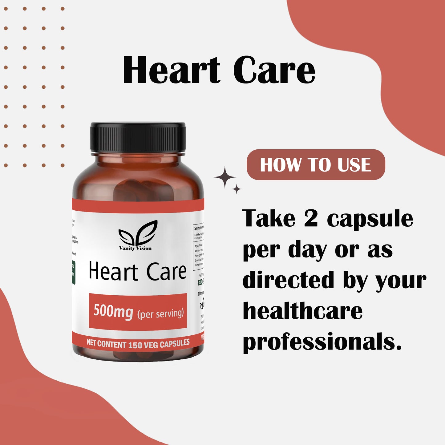 Heart Care 500mg Capsules –for Cardiovascular Health, Circulation, and Heart Function