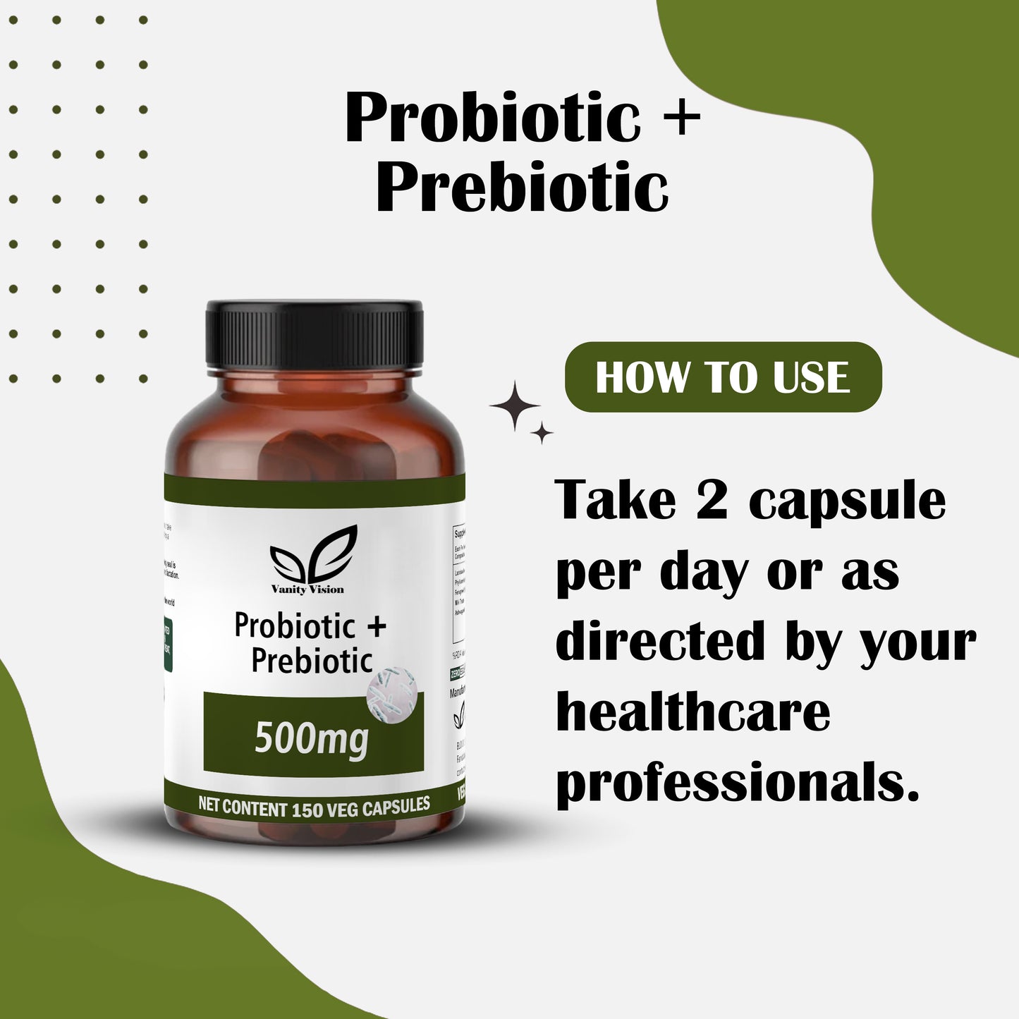 Probiotic + Prebiotic 500mg 150 Capsules – Supports Gut Health & Digestive Balance