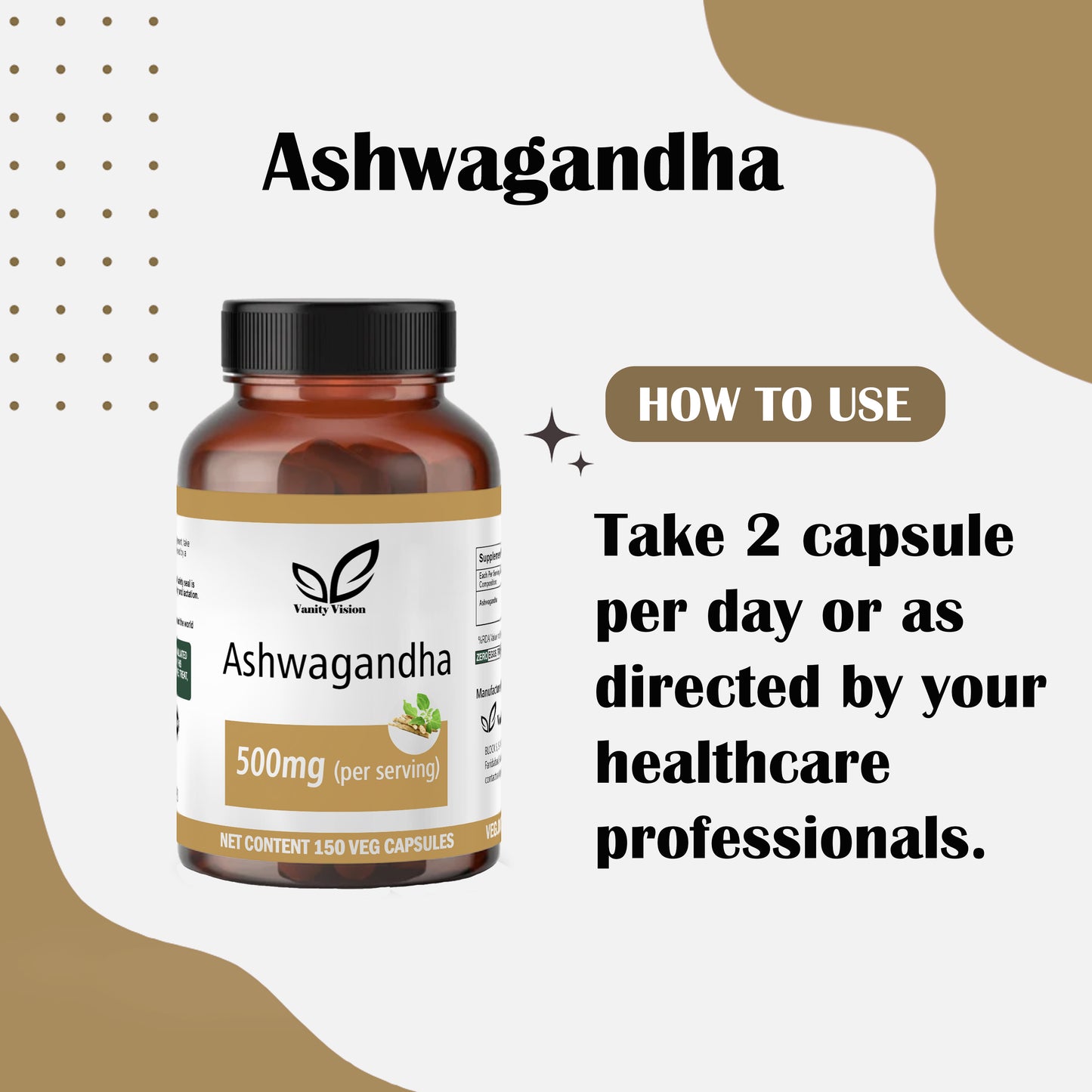 Ashwagandha 500mg Capsules - Natural Stress Relief, Vitality Boost