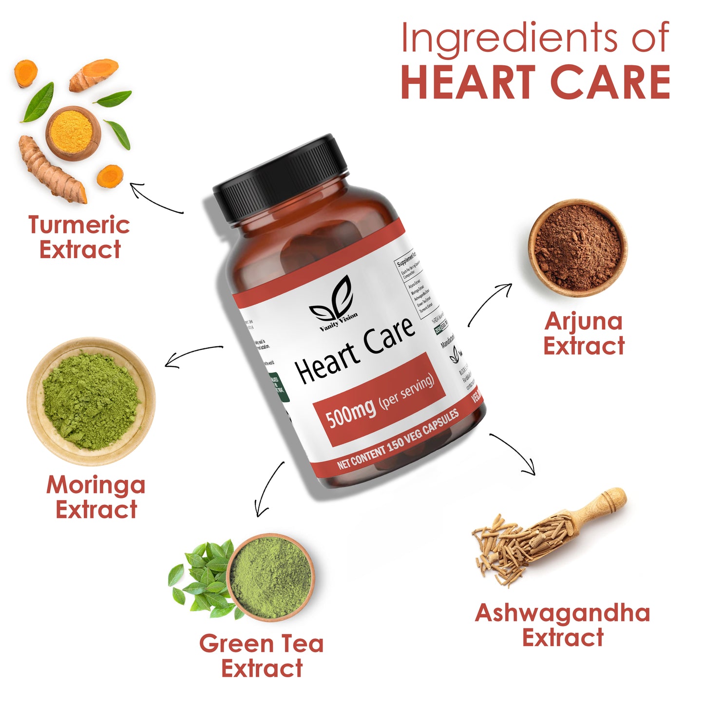 Heart Care 500mg Capsules –for Cardiovascular Health, Circulation, and Heart Function