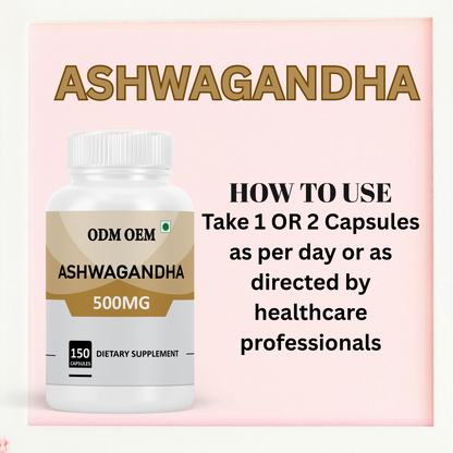 Ashwagandha 500mg Capsules - Natural Stress Relief, Vitality Boost