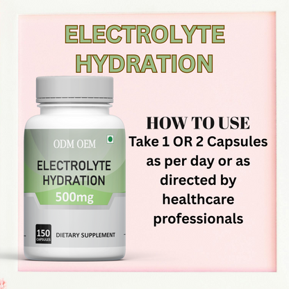 Electrolyte Hydration 500mg Capsules– Natural Electrolyte Support for Energy, Hydration , Recovery