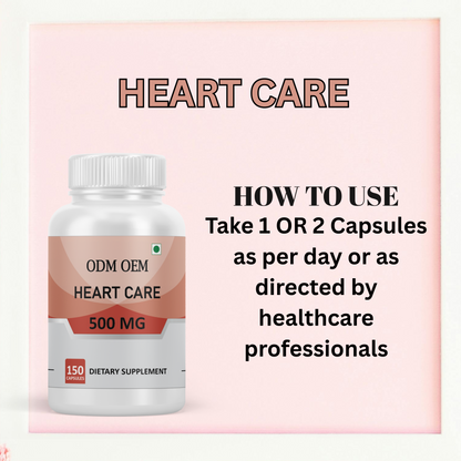 Heart Care 500mg Capsules –for Cardiovascular Health, Circulation, and Heart Function