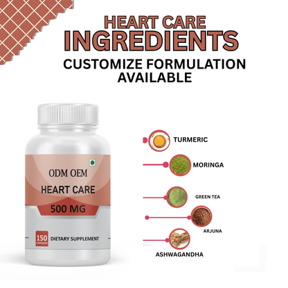 Heart Care 500mg Capsules –for Cardiovascular Health, Circulation, and Heart Function