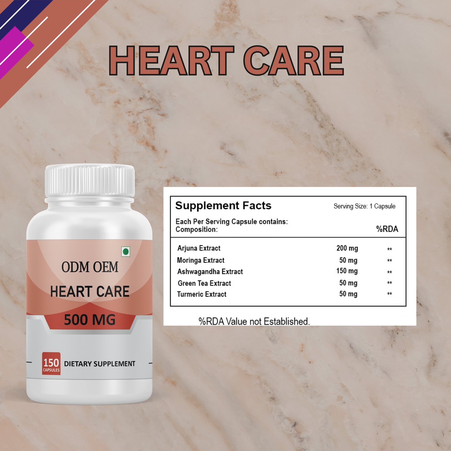 Heart Care 500mg Capsules –for Cardiovascular Health, Circulation, and Heart Function