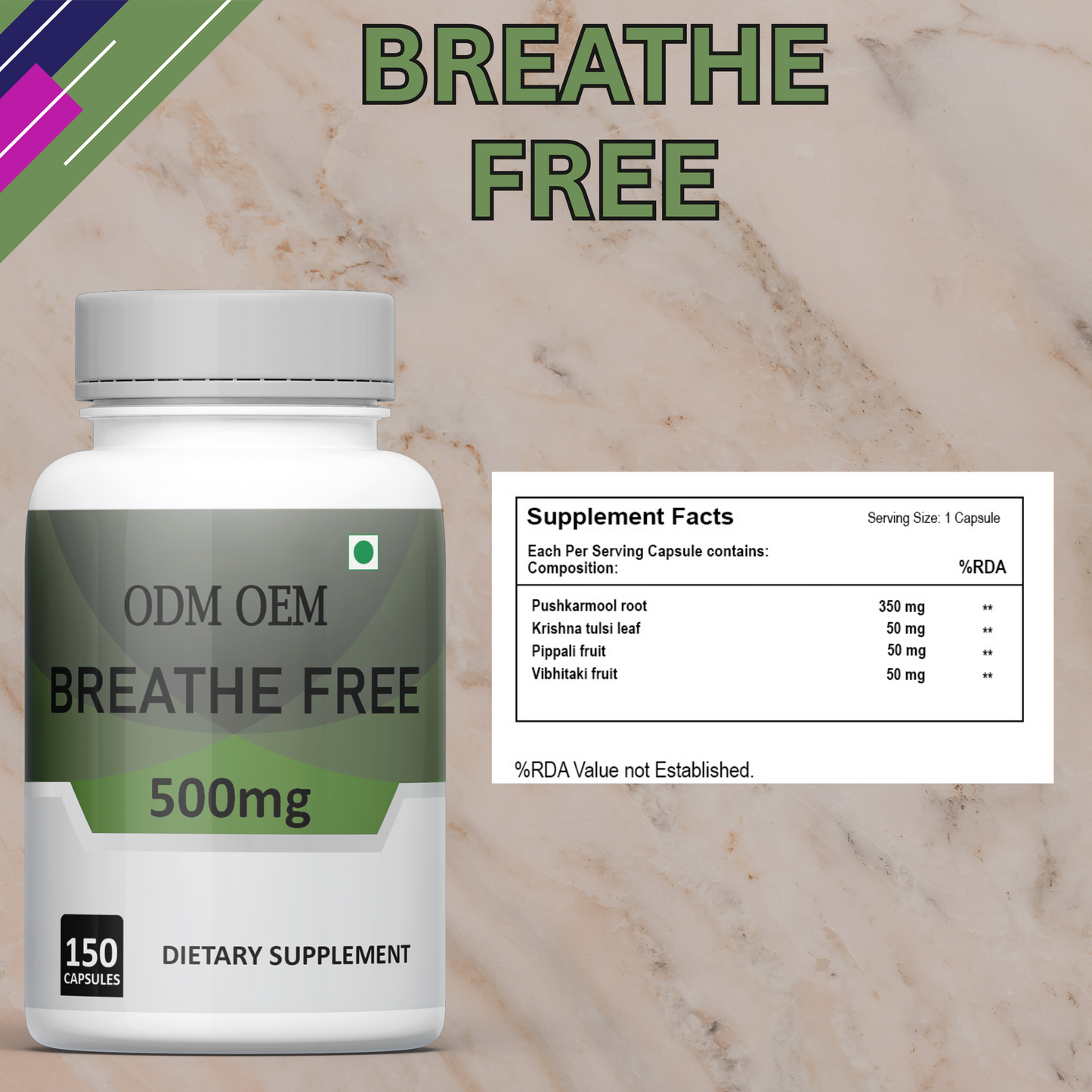 Breathe Free 500mg Capsules - Herbal Respiratory Support for Clear Breathing