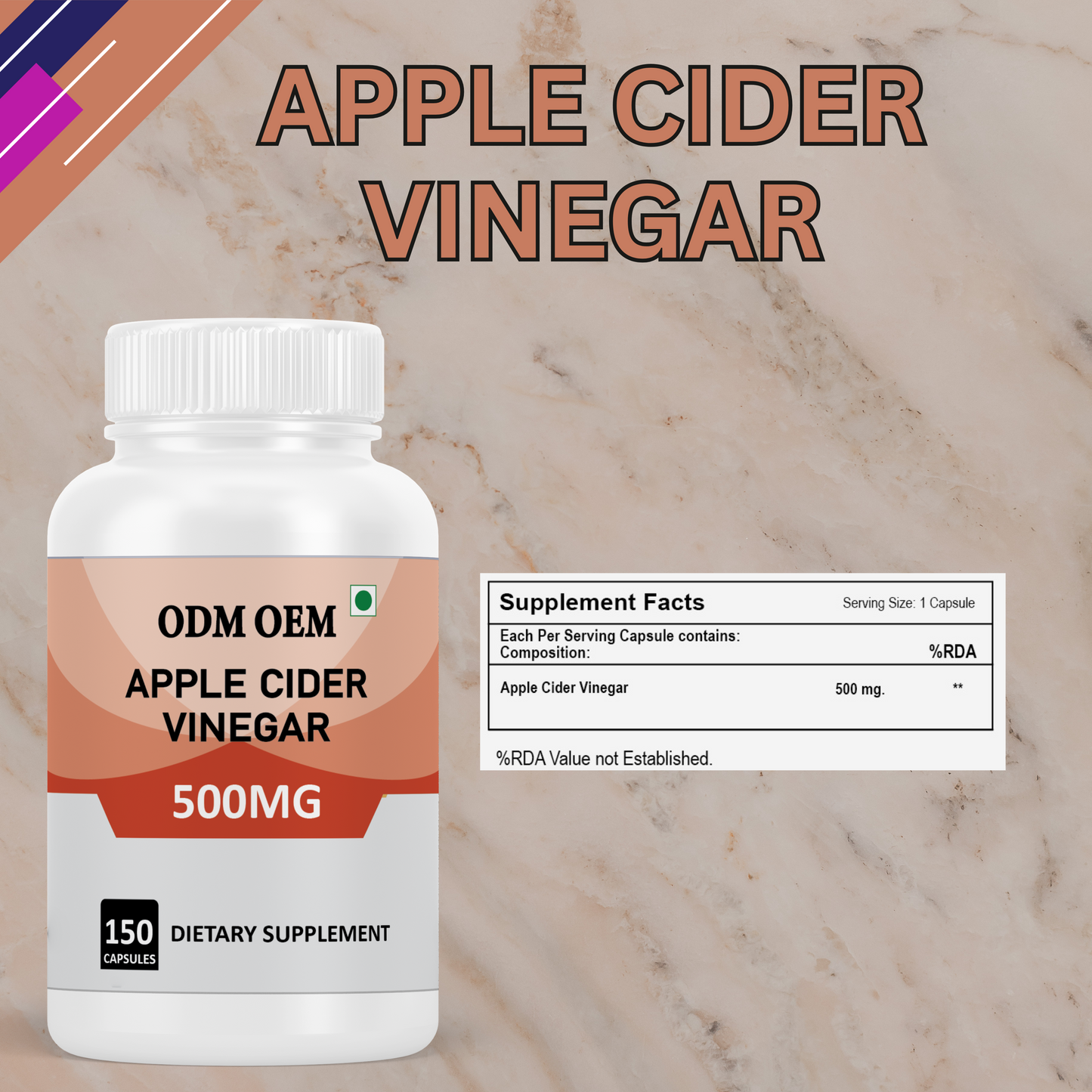 Apple Cider Vinegar 500mg Capsules – Natural Detox, Digestive Support, and Healthy Metabolism