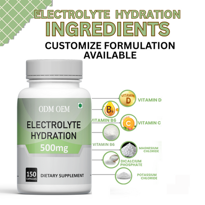 Electrolyte Hydration 500mg Capsules– Natural Electrolyte Support for Energy, Hydration , Recovery