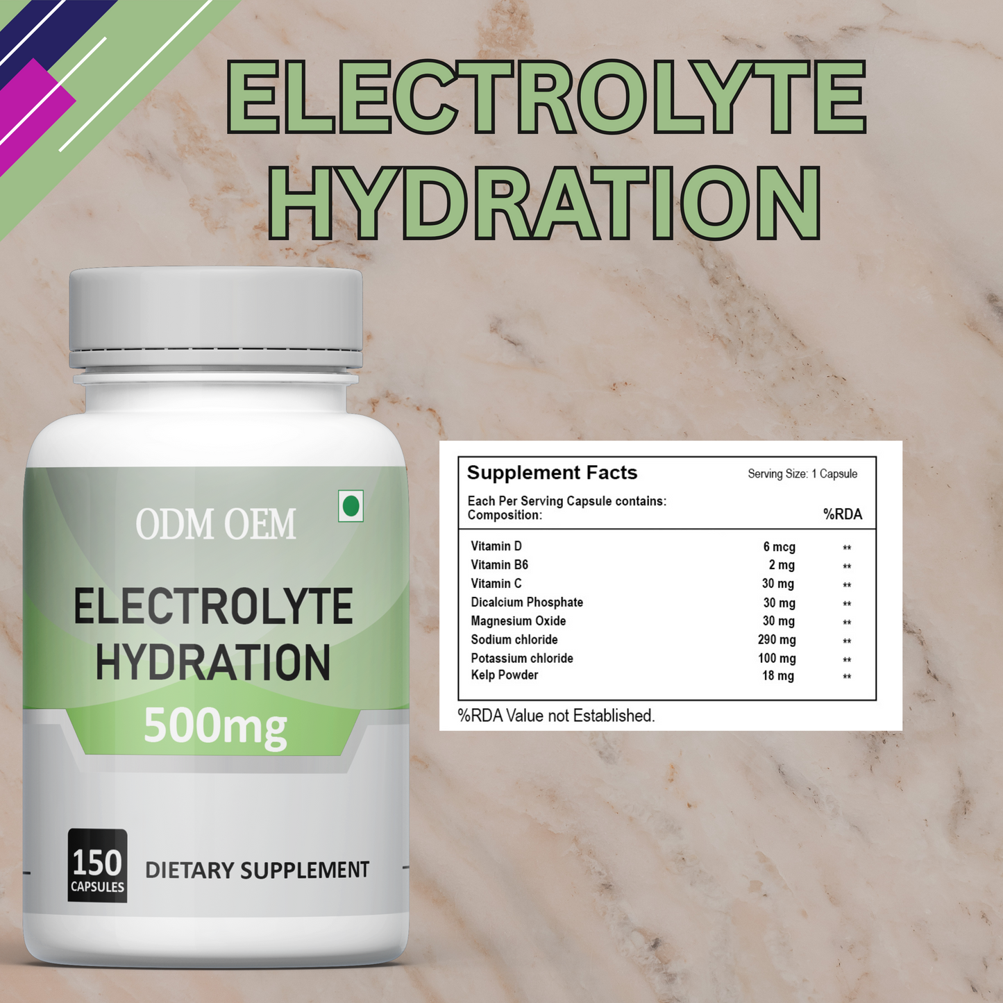 Electrolyte Hydration 500mg Capsules– Natural Electrolyte Support for Energy, Hydration , Recovery
