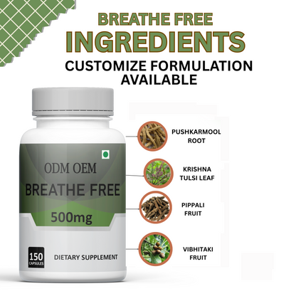 Breathe Free 500mg Capsules - Herbal Respiratory Support for Clear Breathing