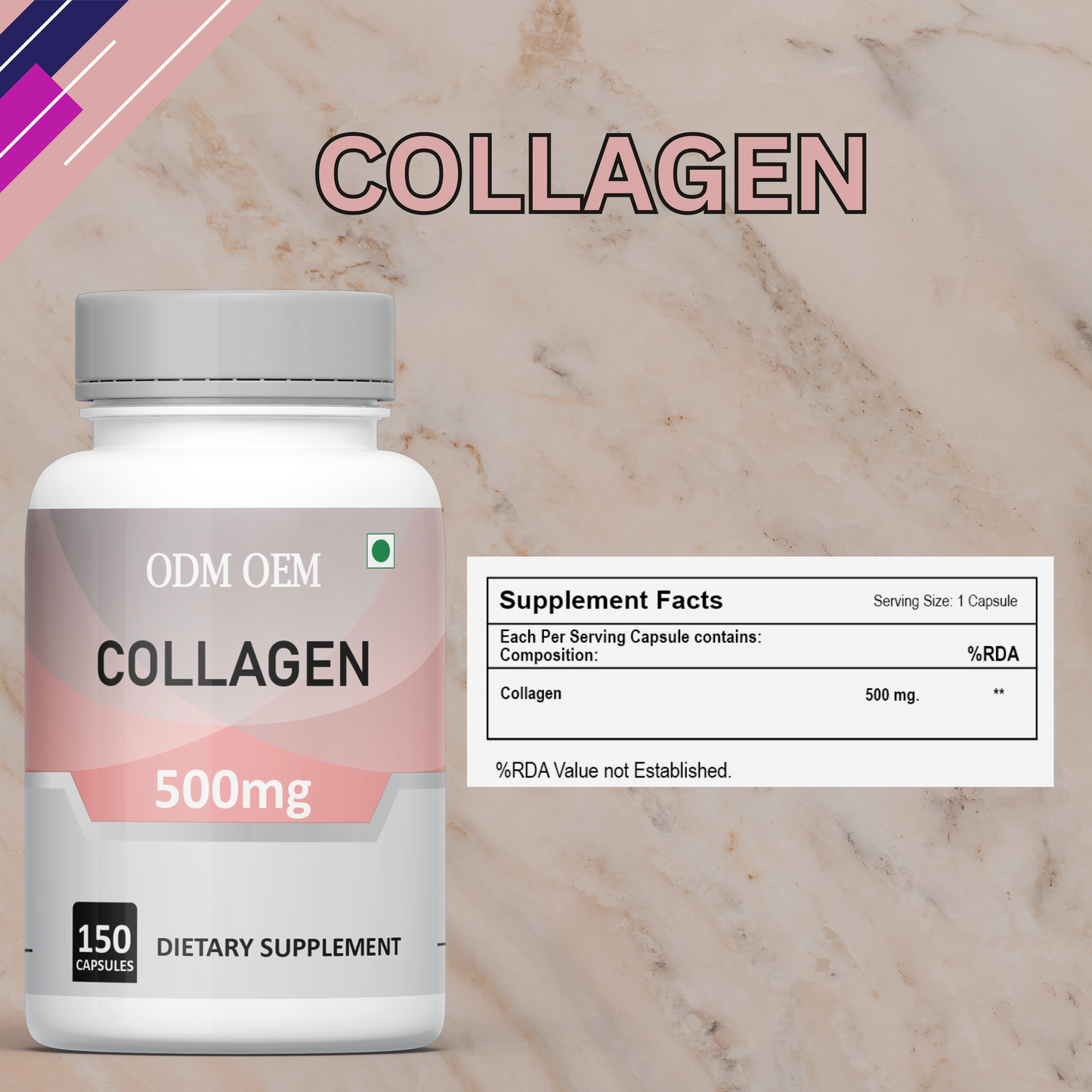 Collagen 500mg Capsules- Premium Supplement for Skin, Hair, Nails, and Joint Health