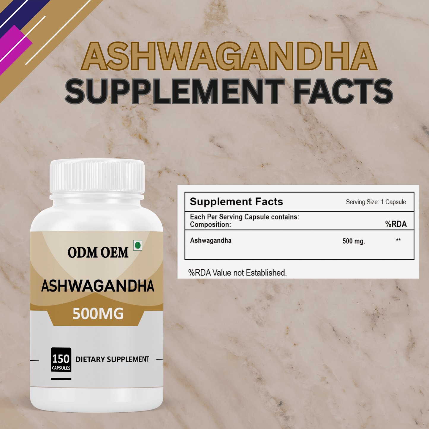 Ashwagandha 500mg Capsules - Natural Stress Relief, Vitality Boost