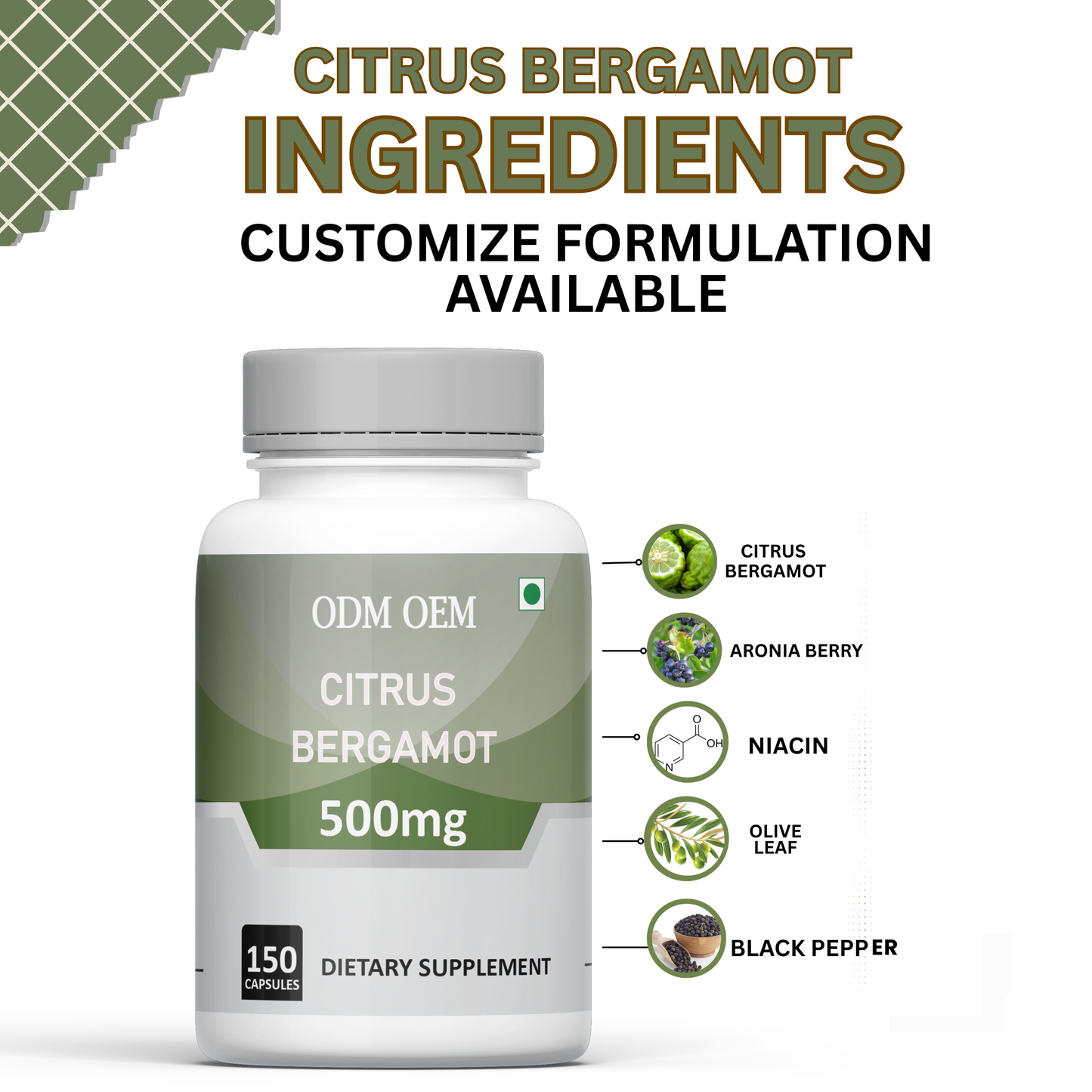 Citrus Bergamot 500mg  150 Capsules - Pure Citrus Bergamot Extract Supplement