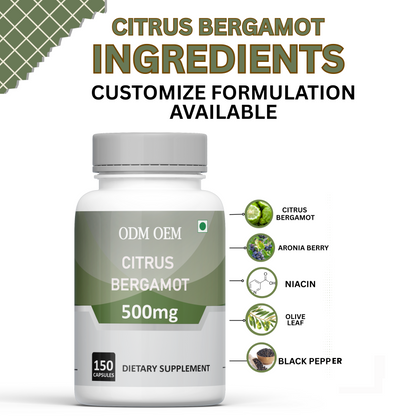Citrus Bergamot 500mg  150 Capsules - Pure Citrus Bergamot Extract Supplement