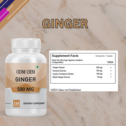 Ginger 500mg Capsules – Natural Digestive Support, Anti-Inflammatory, and Immune Booster