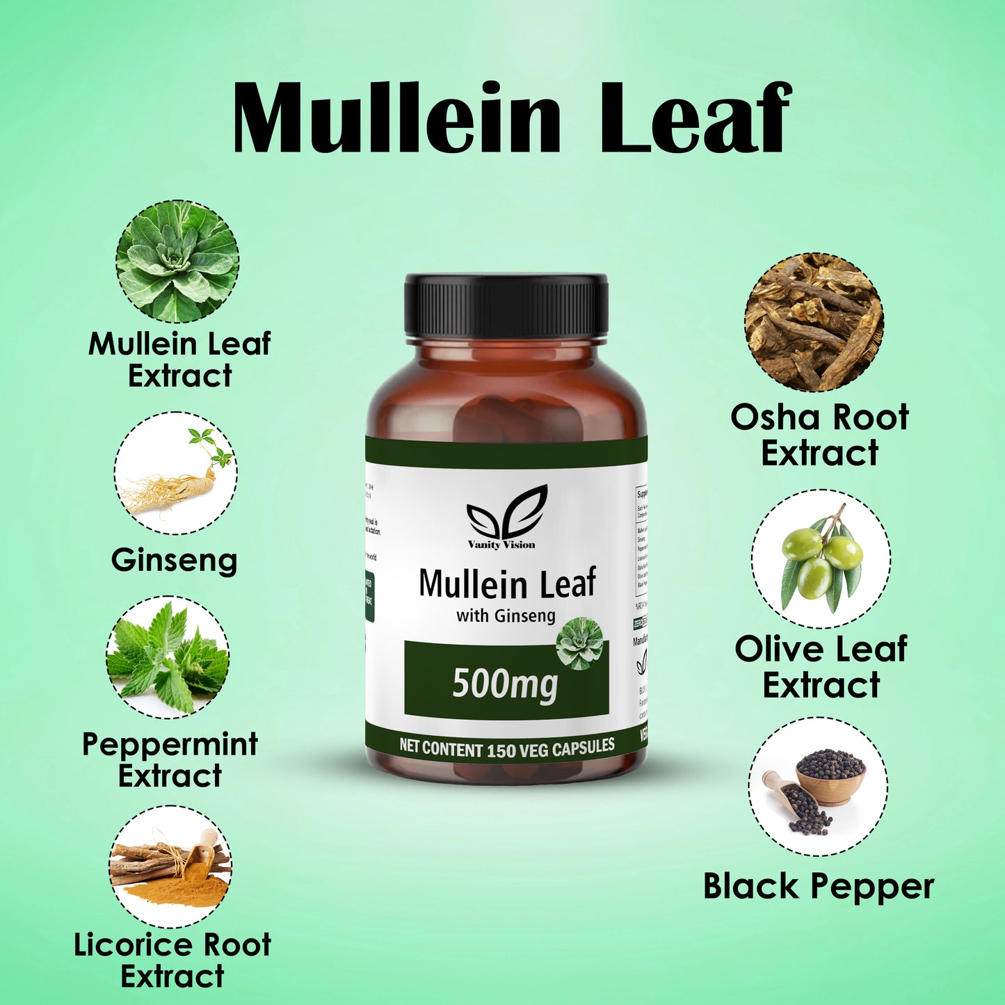 Mullein Leaf 500mg 150 Capsules – Supports Respiratory Health & Immune Function