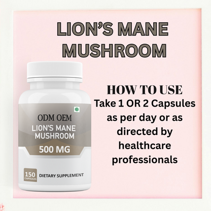 Lion's Mane Mushroom 500mg Capsules – Natural Cognitive Support, Mental Clarity, and Brain Health