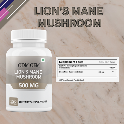 Lion's Mane Mushroom 500mg Capsules – Natural Cognitive Support, Mental Clarity, and Brain Health