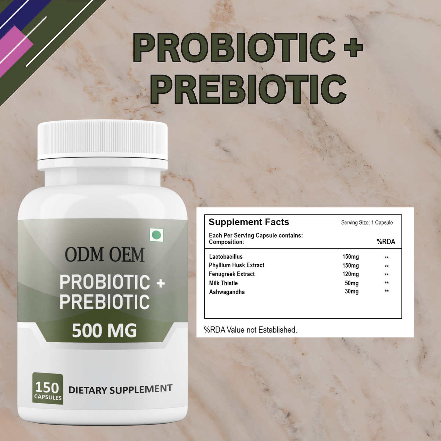 Probiotic + Prebiotic 500mg 150 Capsules – Supports Gut Health & Digestive Balance