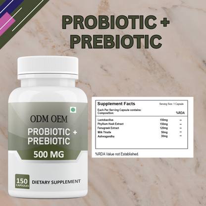Probiotic + Prebiotic 500mg 150 Capsules – Supports Gut Health & Digestive Balance