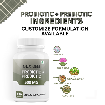 Probiotic + Prebiotic 500mg 150 Capsules – Supports Gut Health & Digestive Balance