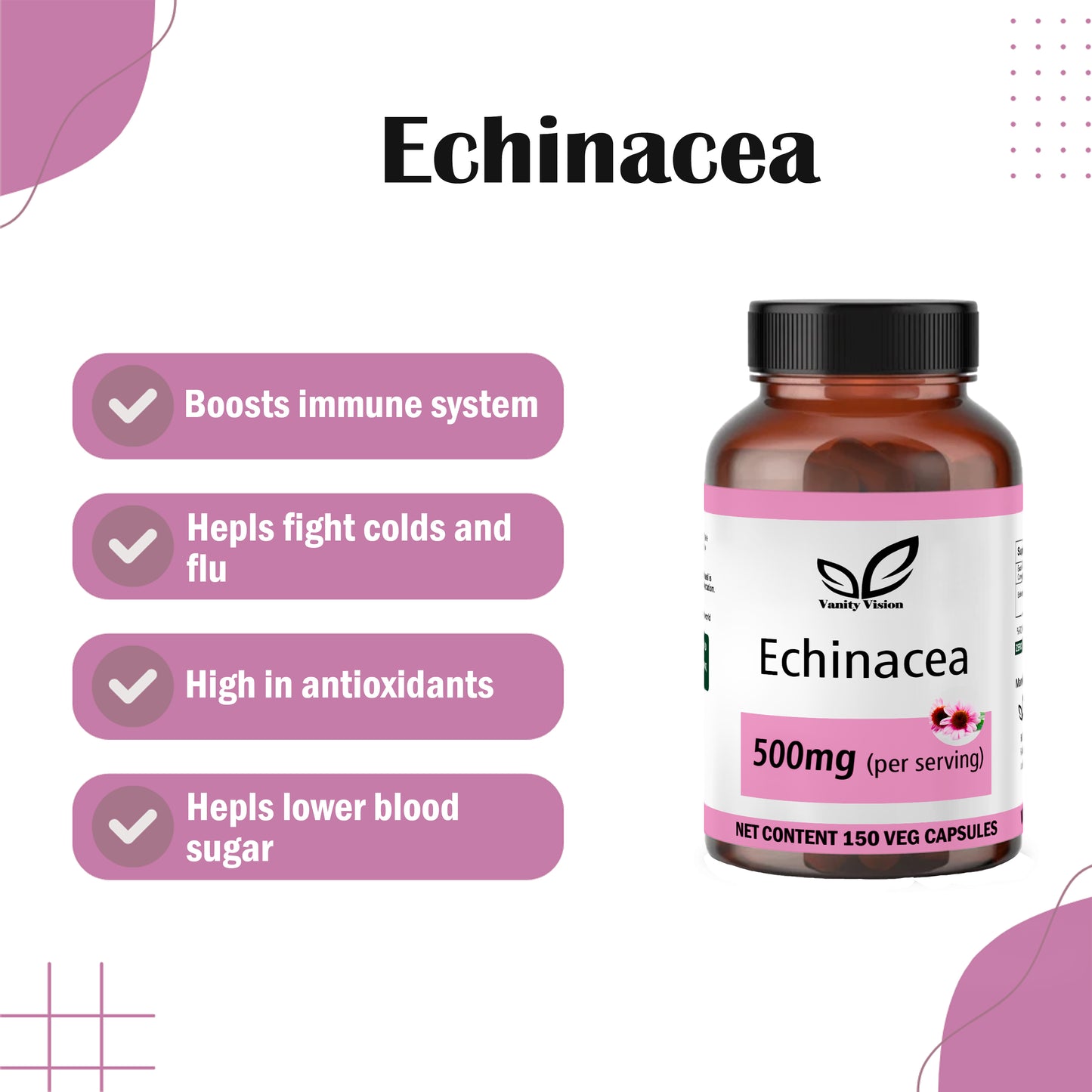 Echinacea 500mg Capsules – Natural Immune Support and Cold Relief