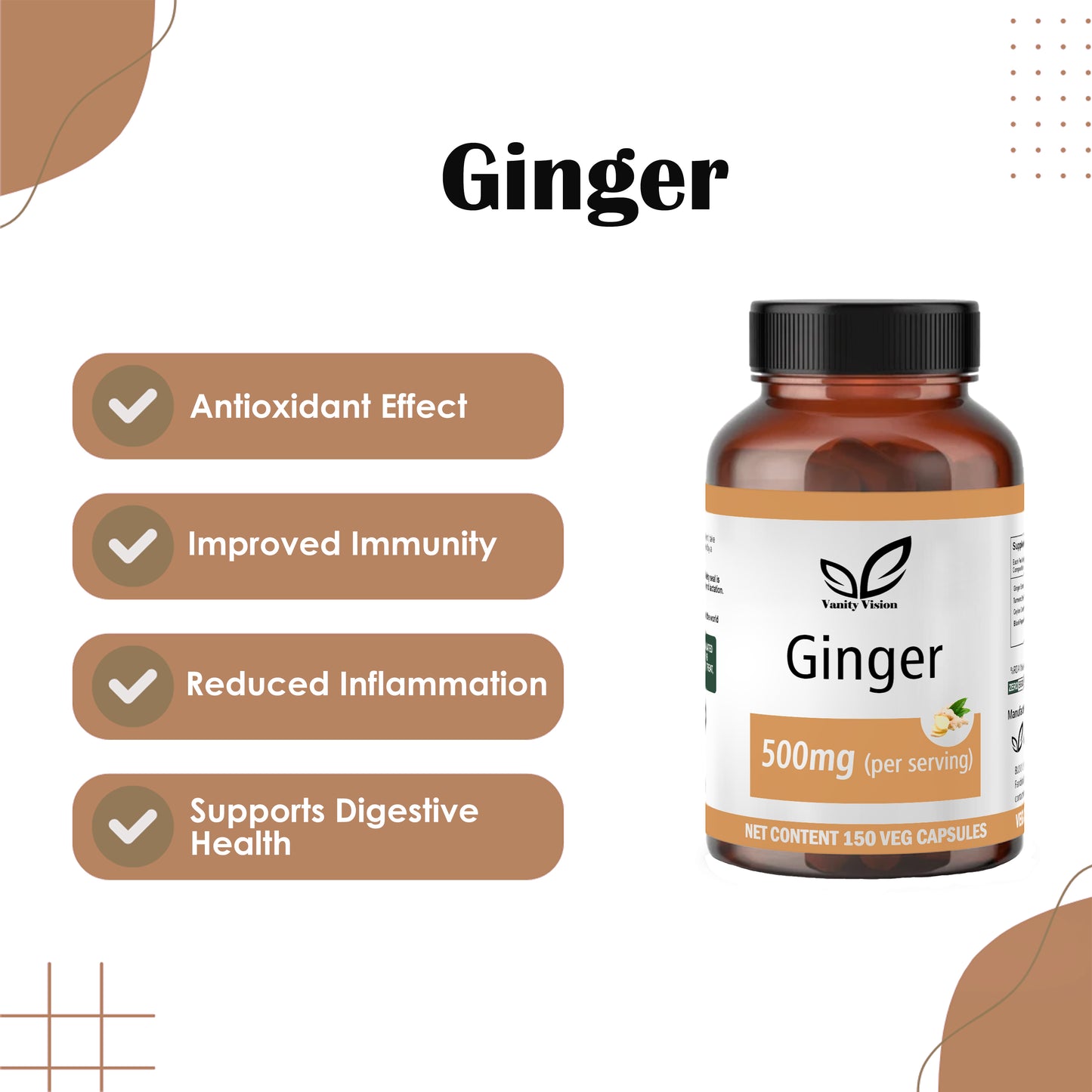Ginger 500mg Capsules – Natural Digestive Support, Anti-Inflammatory, and Immune Booster