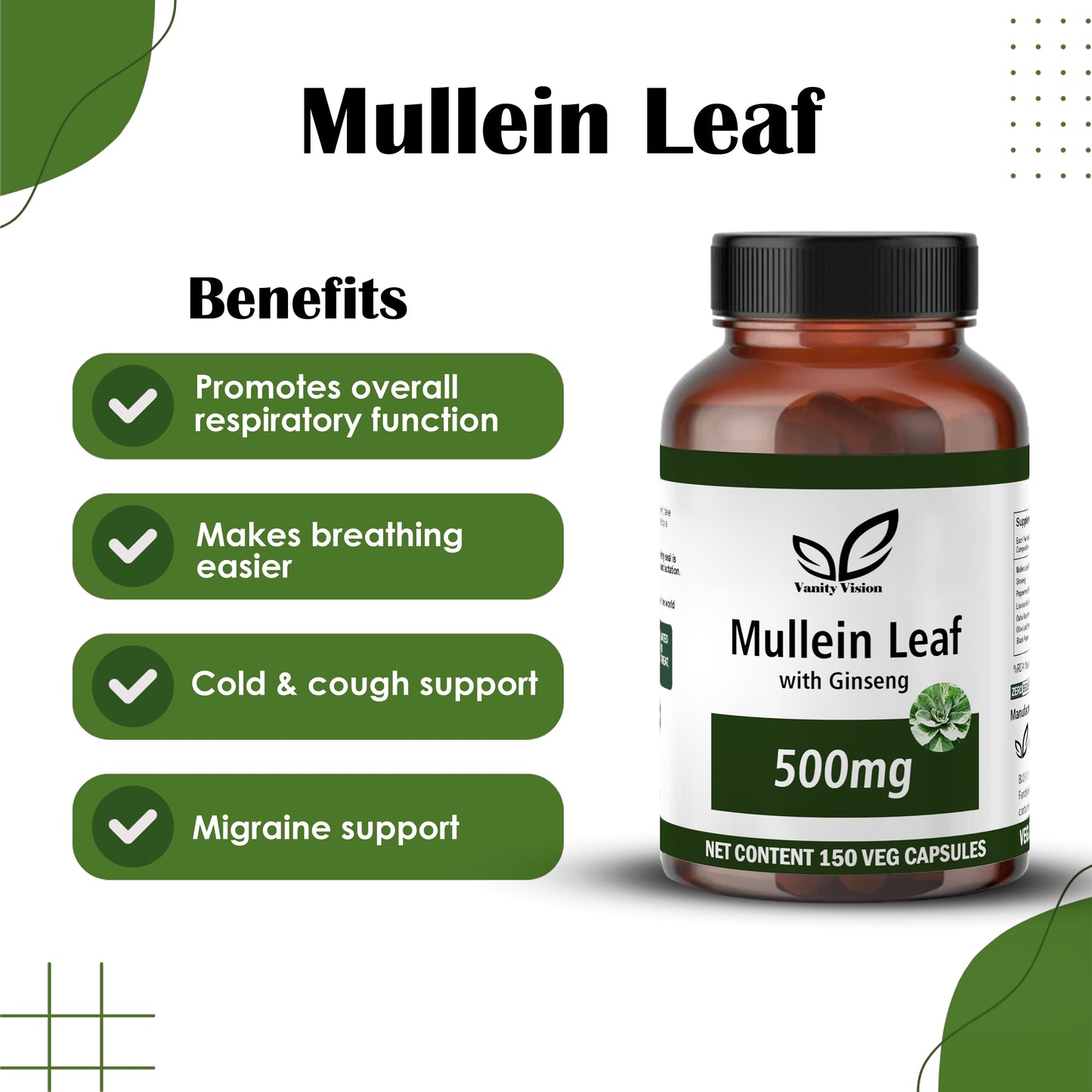Mullein Leaf 500mg 150 Capsules – Supports Respiratory Health & Immune Function