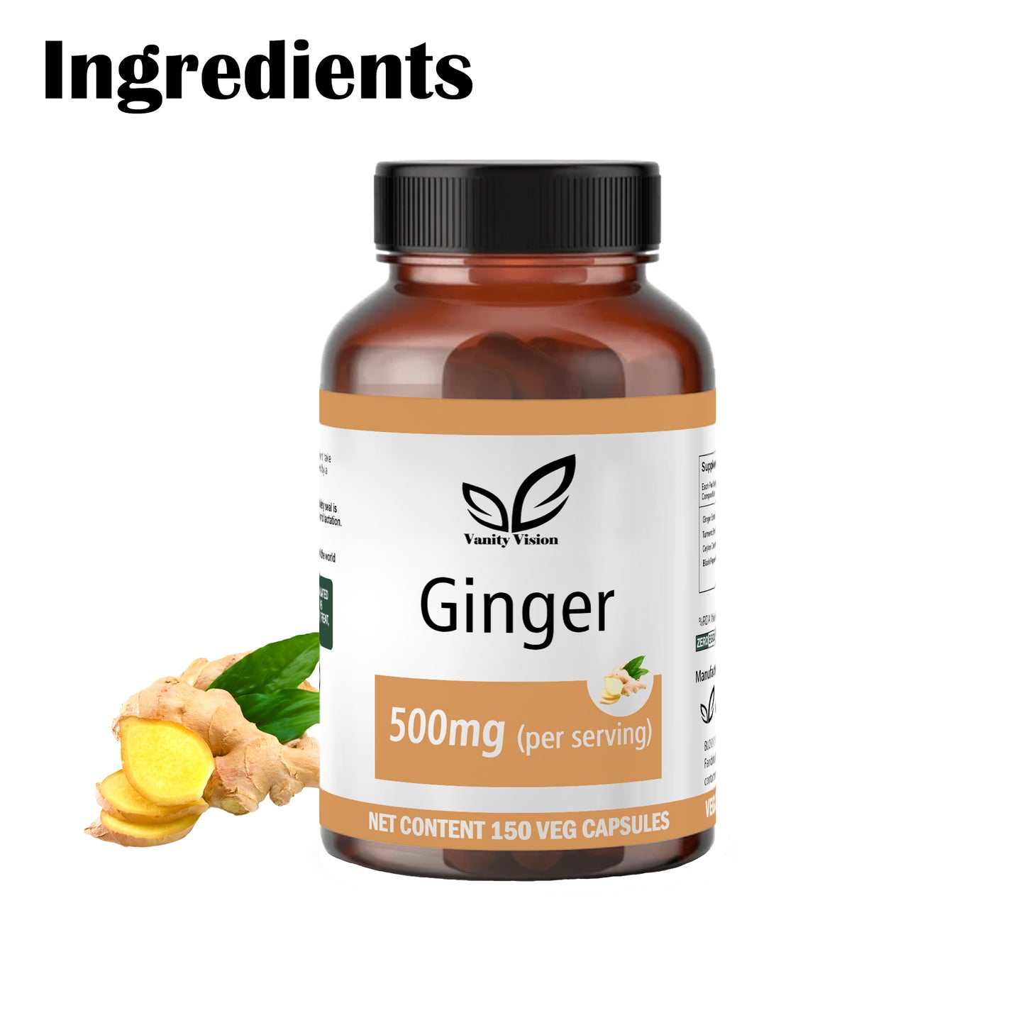 Ginger 500mg Capsules – Natural Digestive Support, Anti-Inflammatory, and Immune Booster