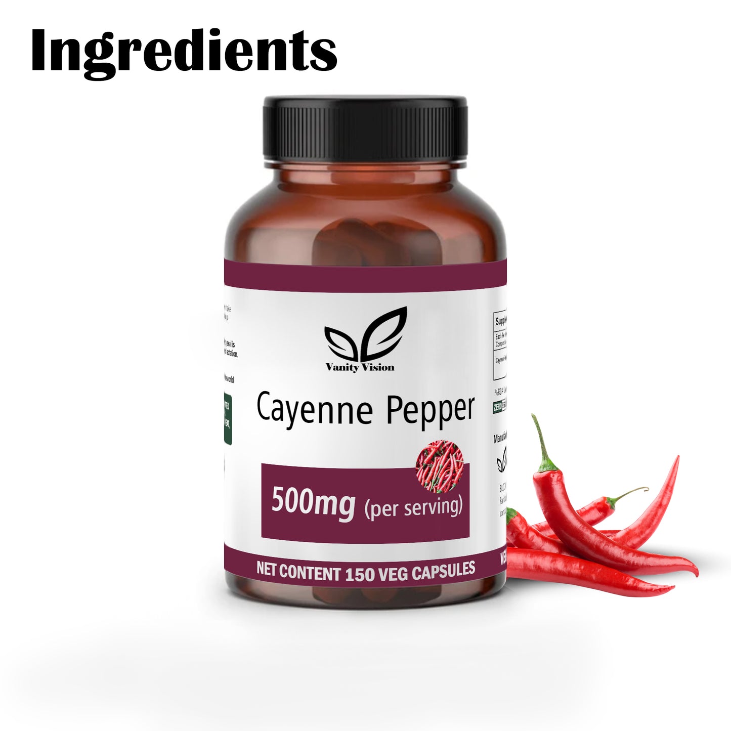 Cayenne Pepper 500mg Capsules – Natural Metabolism Booster, Digestive Support, and Circulatory Health