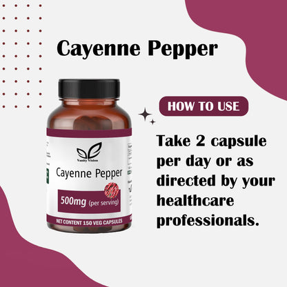 Cayenne Pepper 500mg Capsules – Natural Metabolism Booster, Digestive Support, and Circulatory Health